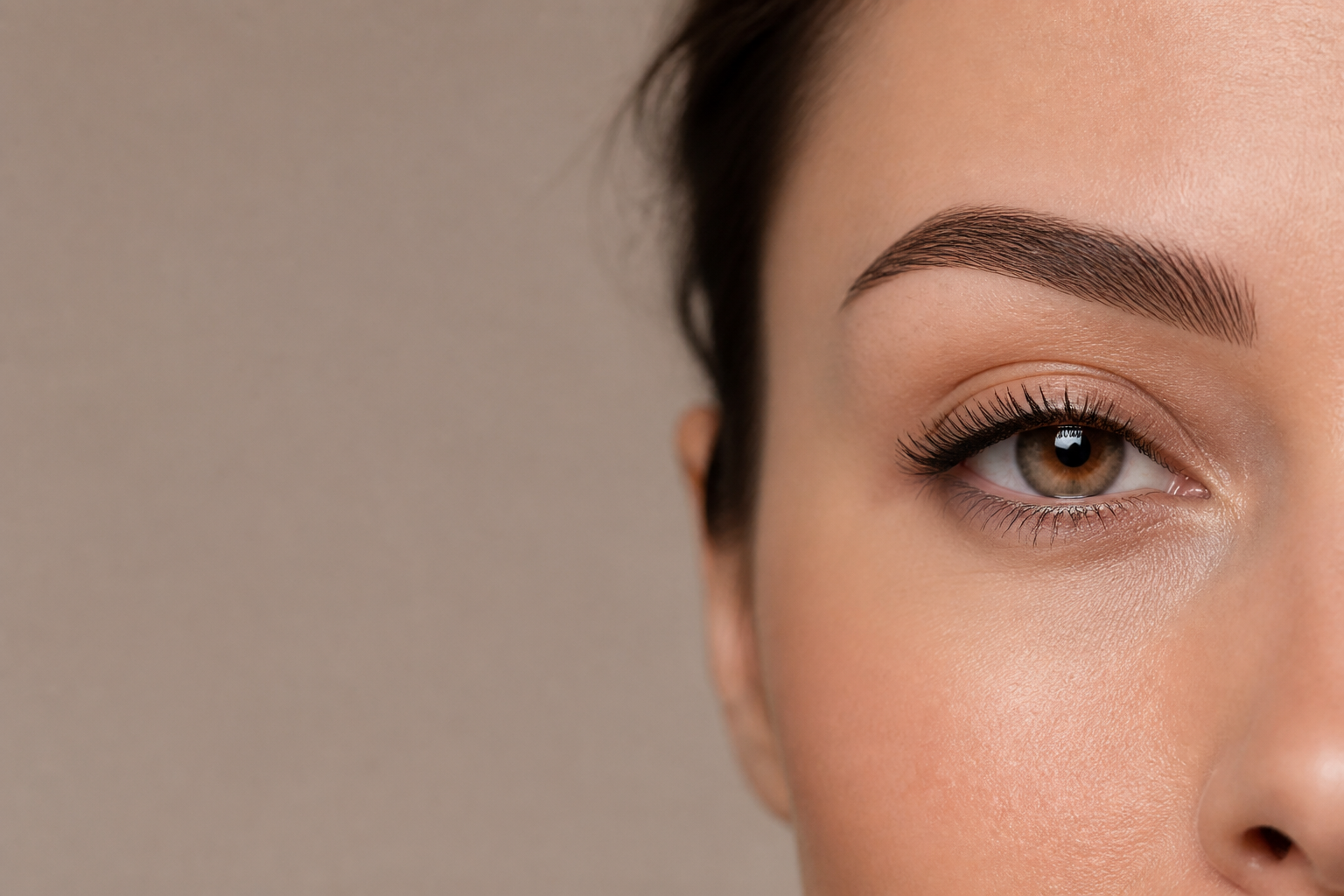 Close-up of natural-looking professionally microbladed eyebrows